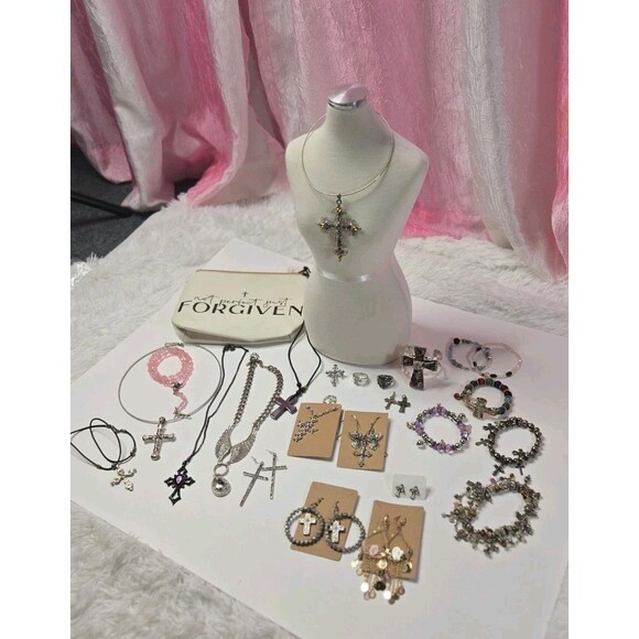 Jewelry Lot Cross Religious Crystal Theme Clean Curated Bundle Free Gift - Picture 1 of 16
